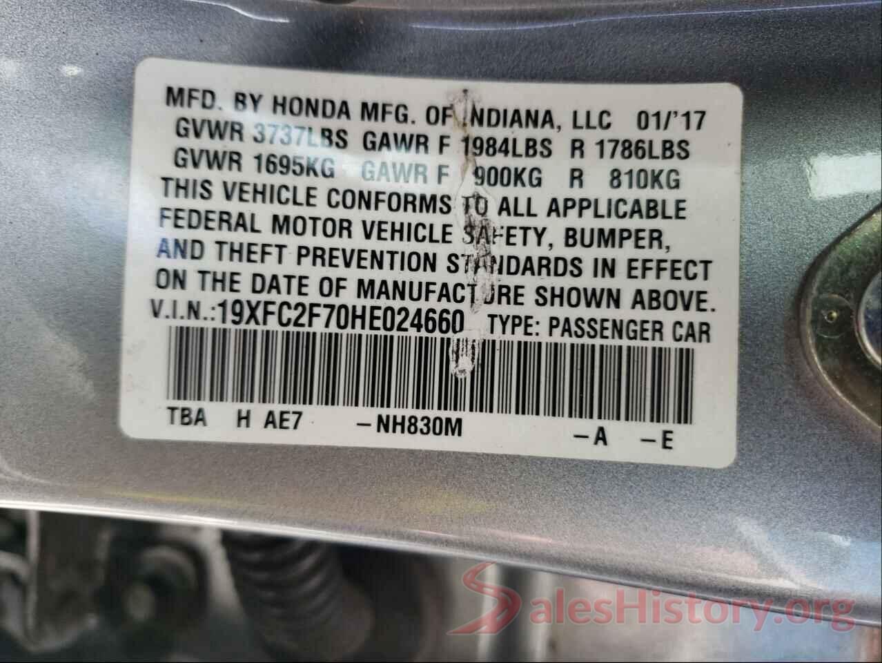 19XFC2F70HE024660 2017 HONDA CIVIC