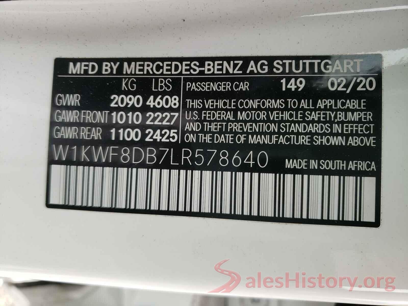 W1KWF8DB7LR578640 2020 MERCEDES-BENZ C CLASS