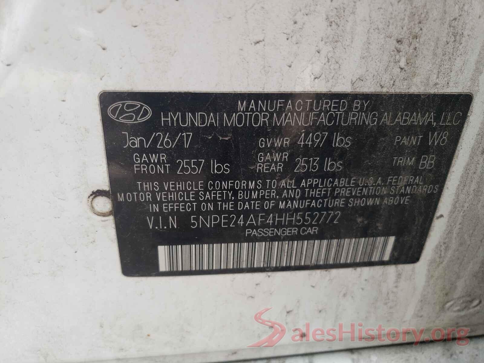 5NPE24AF4HH552772 2017 HYUNDAI SONATA