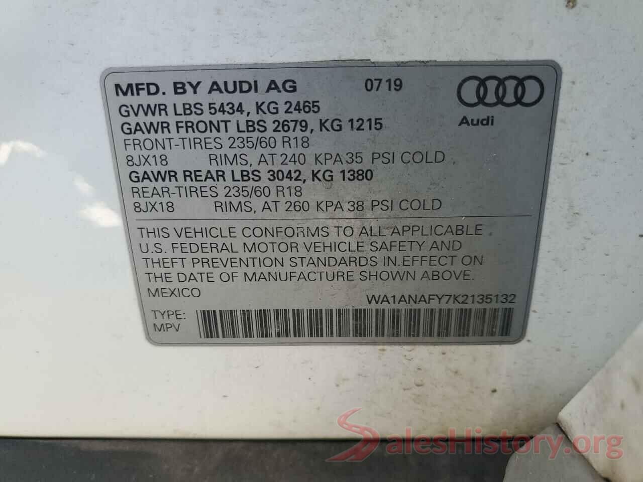 WA1ANAFY7K2135132 2019 AUDI Q5