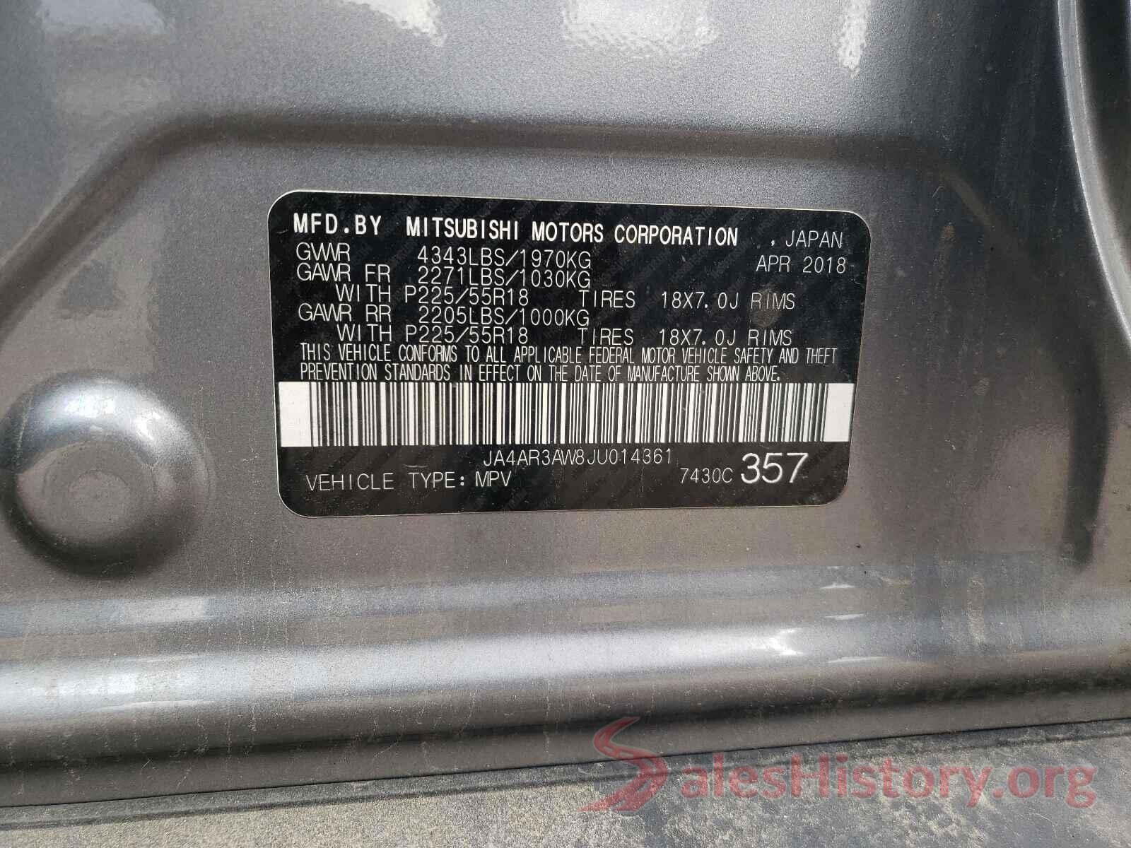 JA4AR3AW8JU014361 2018 MITSUBISHI OUTLANDER