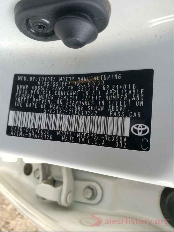 5YFS4RCE7LP049232 2020 TOYOTA COROLLA