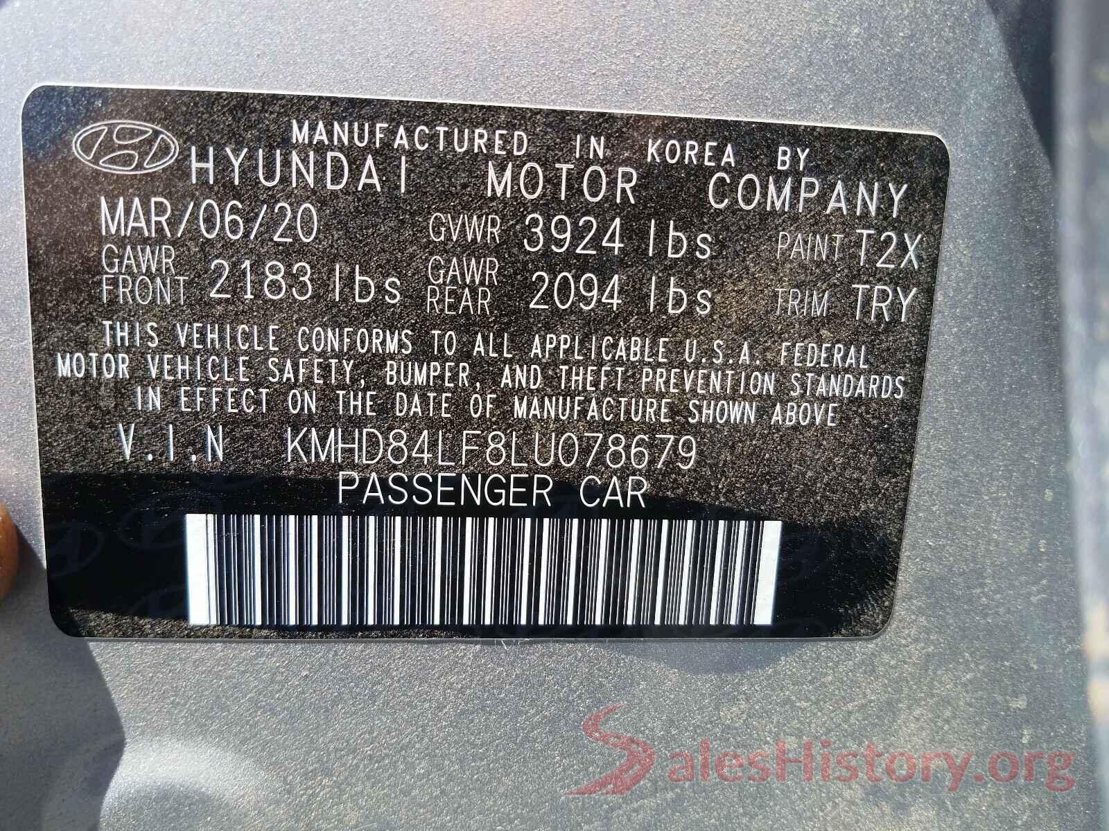 KMHD84LF8LU078679 2020 HYUNDAI ELANTRA