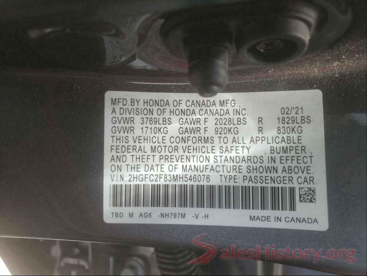 2HGFC2F83MH546076 2021 HONDA CIVIC