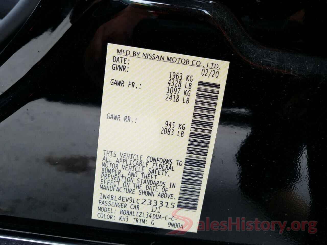 1N4BL4EV9LC233315 2020 NISSAN ALTIMA