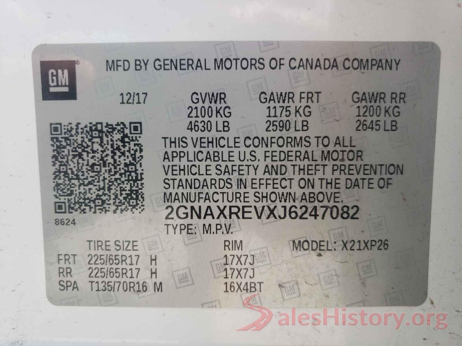 2GNAXREVXJ6247082 2018 CHEVROLET EQUINOX