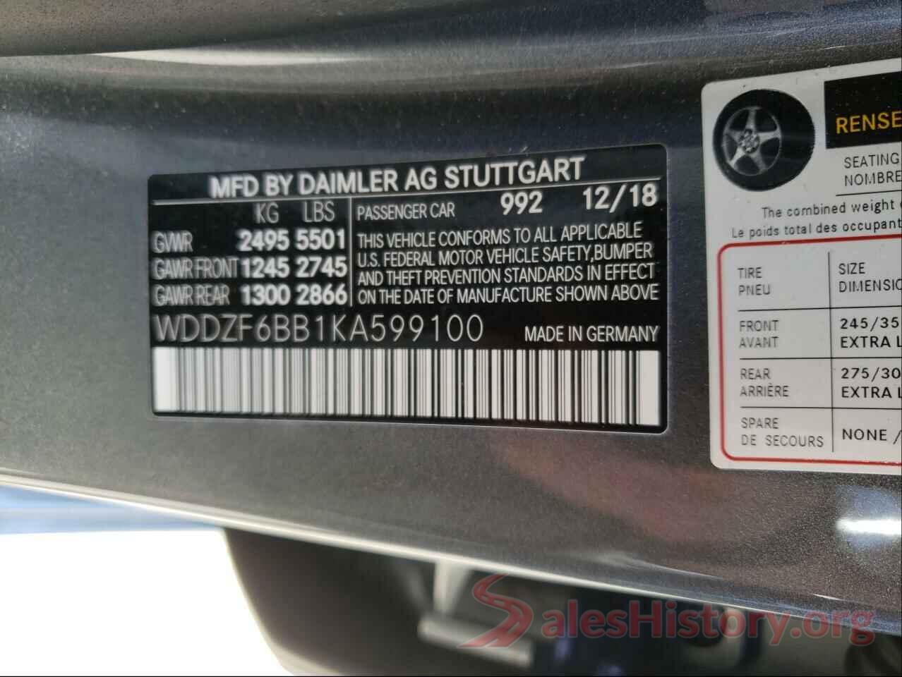 WDDZF6BB1KA599100 2019 MERCEDES-BENZ E-CLASS