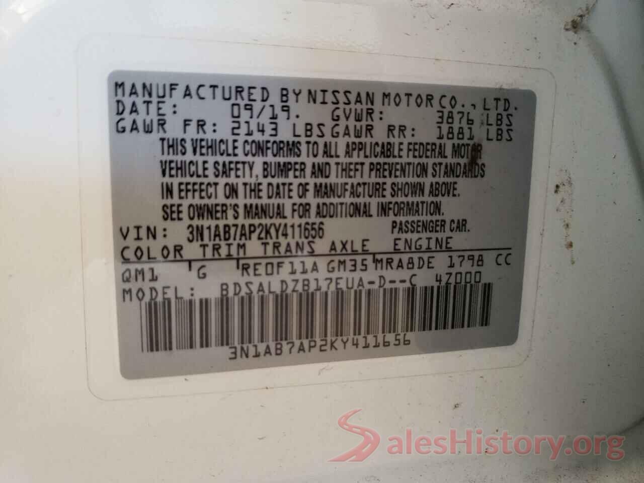 3N1AB7AP2KY411656 2019 NISSAN SENTRA