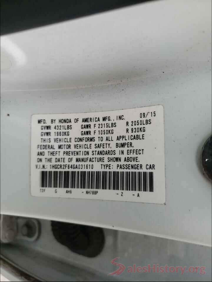 1HGCR2F64GA031610 2016 HONDA ACCORD