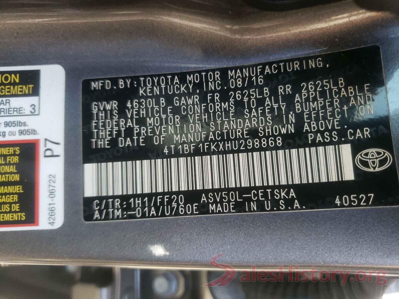 4T1BF1FKXHU298868 2017 TOYOTA CAMRY