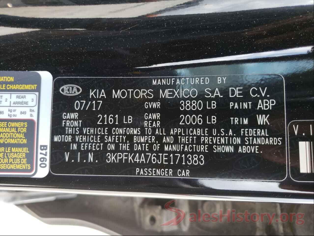 3KPFK4A76JE171383 2018 KIA FORTE