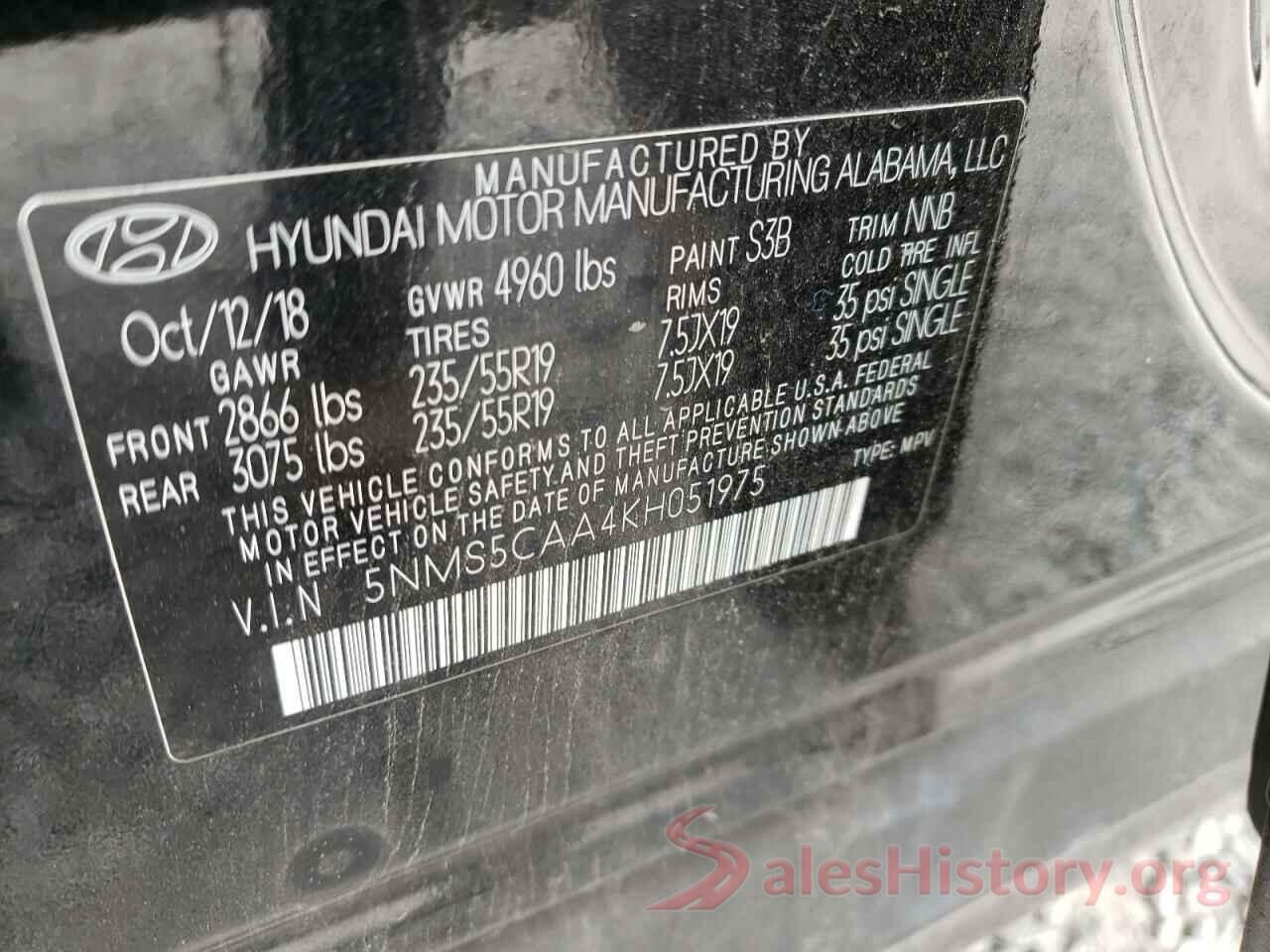 5NMS5CAA4KH051975 2019 HYUNDAI SANTA FE