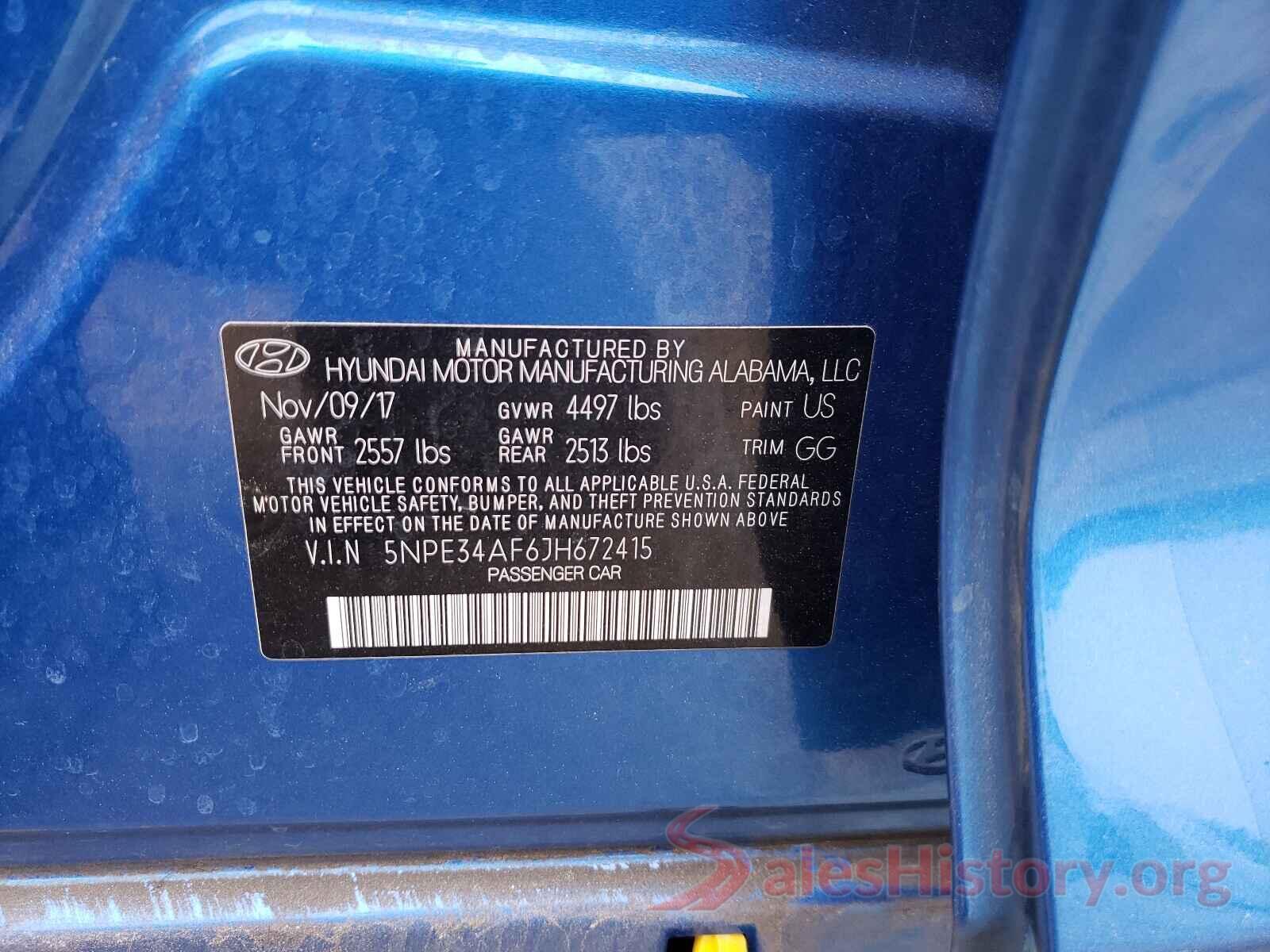 5NPE34AF6JH672415 2018 HYUNDAI SONATA