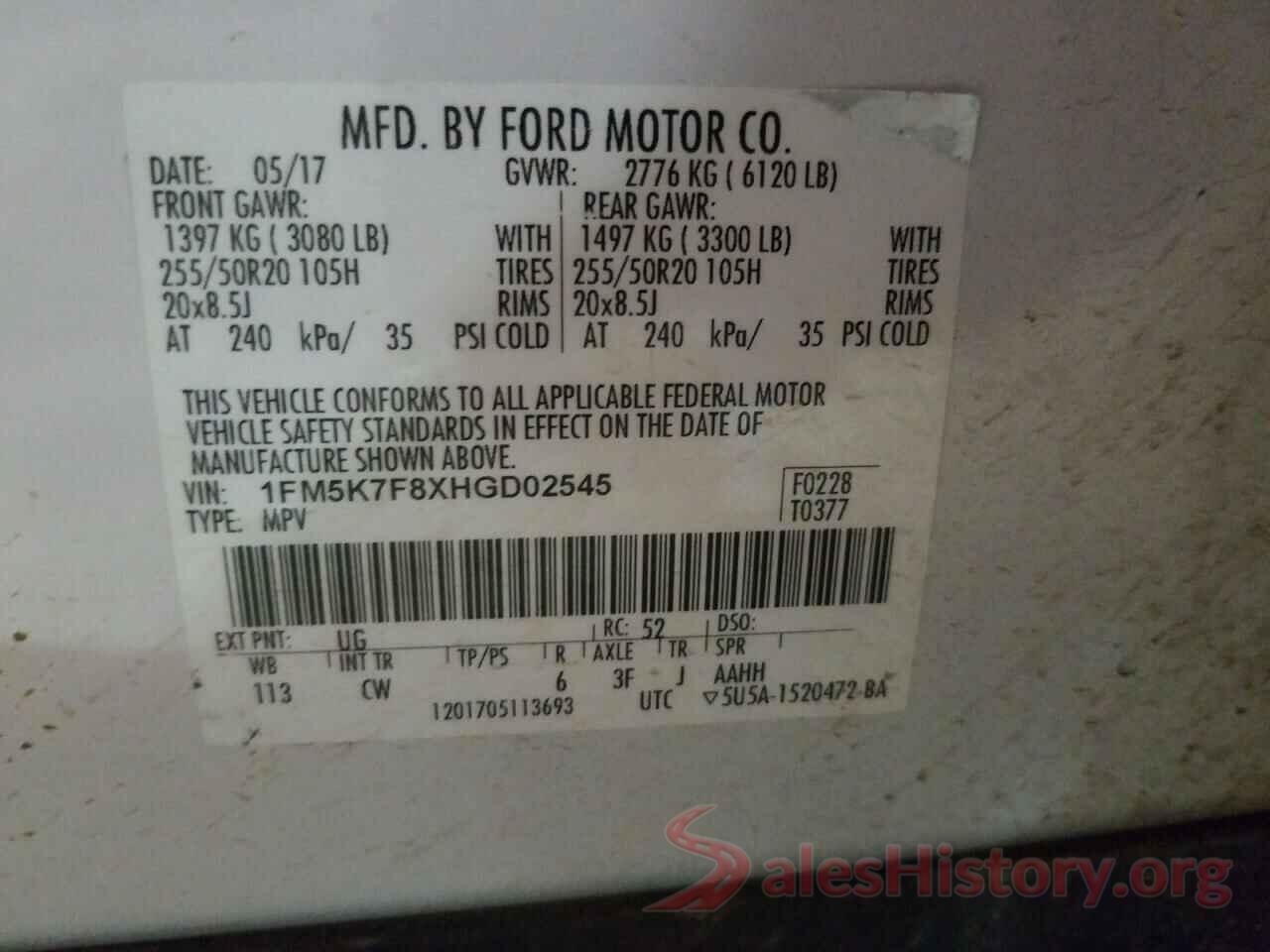 1FM5K7F8XHGD02545 2017 FORD EXPLORER