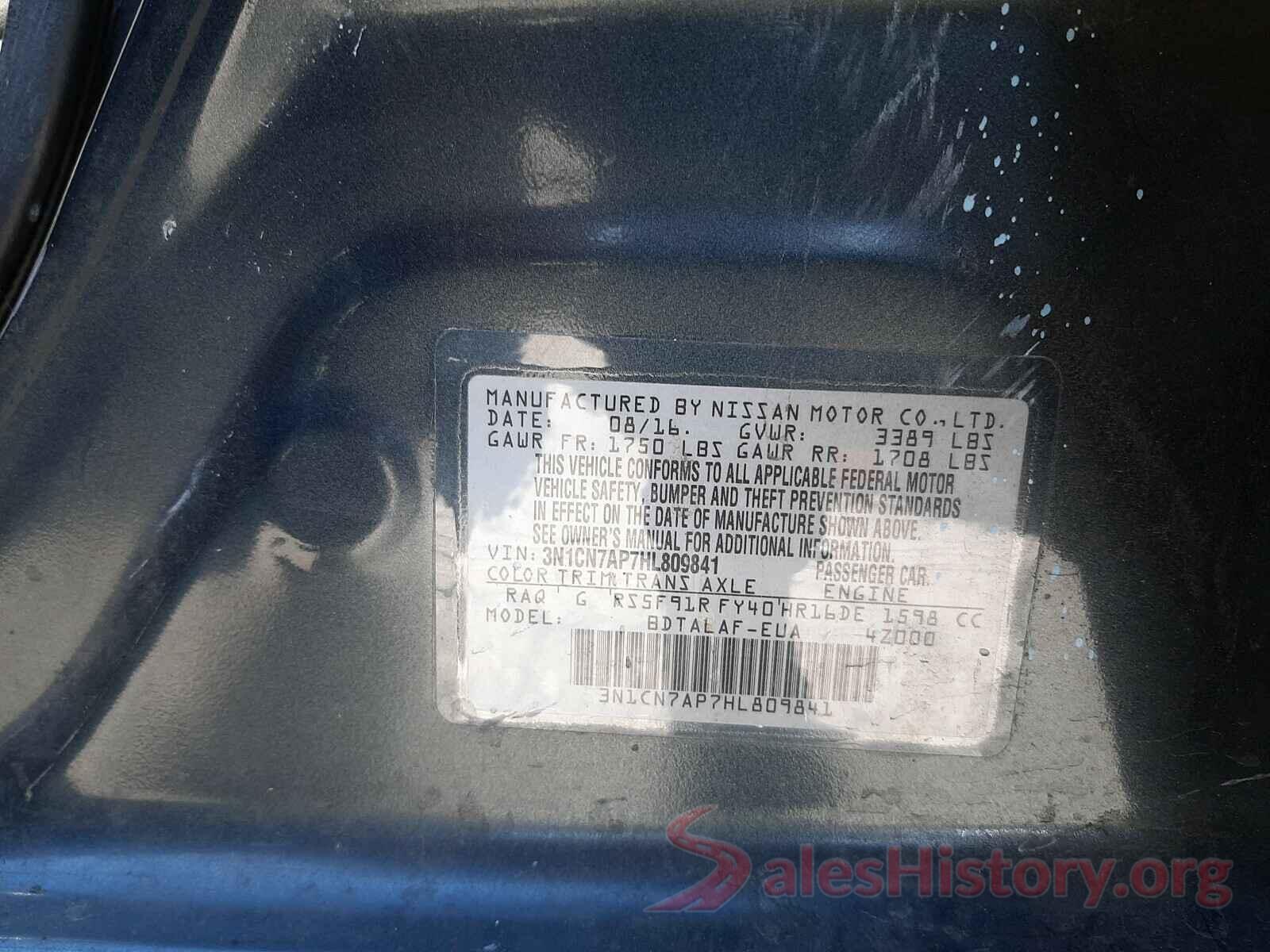 3N1CN7AP7HL809841 2017 NISSAN VERSA