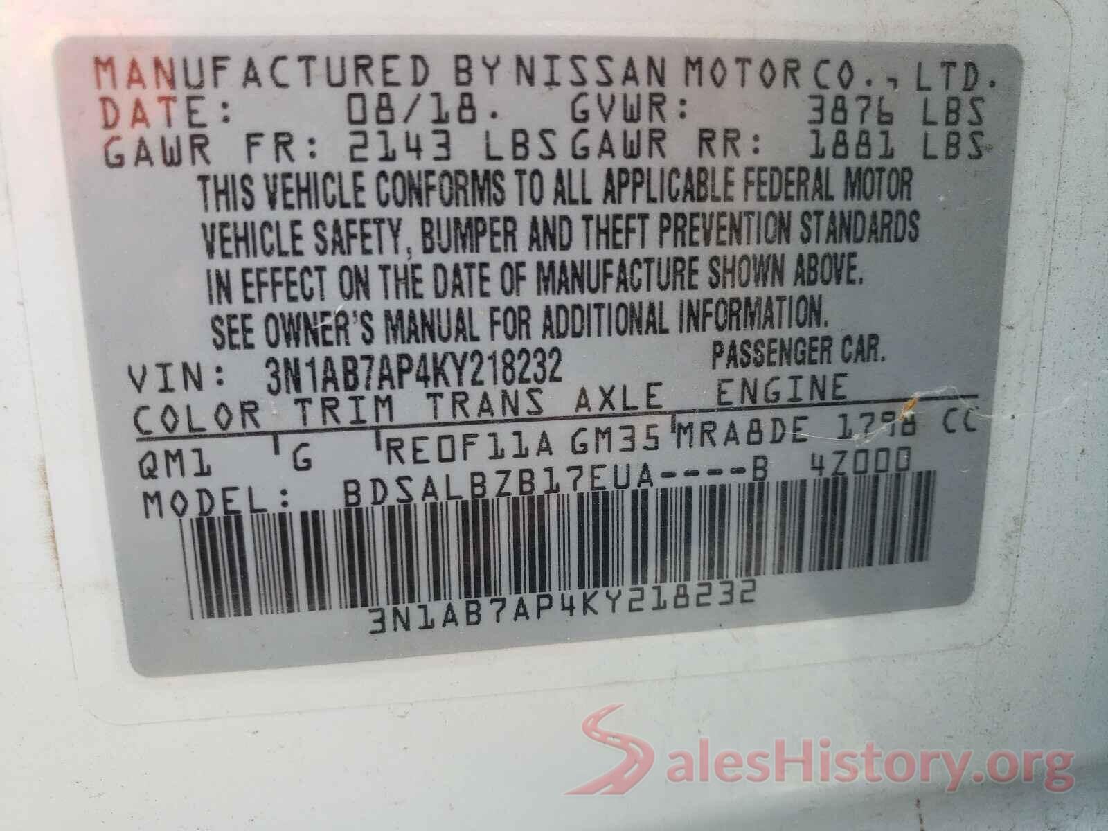 3N1AB7AP4KY218232 2019 NISSAN SENTRA