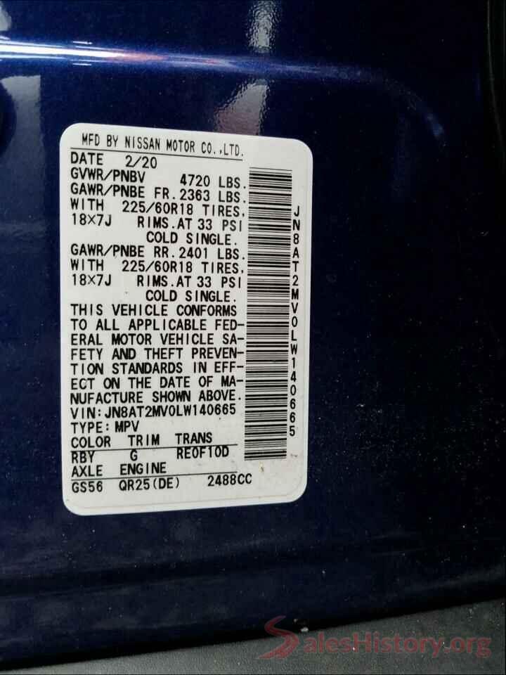 JN8AT2MV0LW140665 2020 NISSAN ROGUE