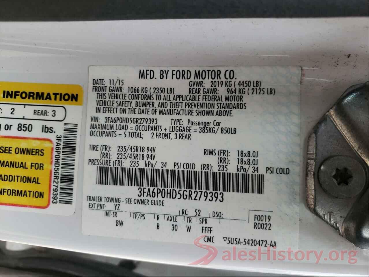 3FA6P0HD5GR279393 2016 FORD FUSION