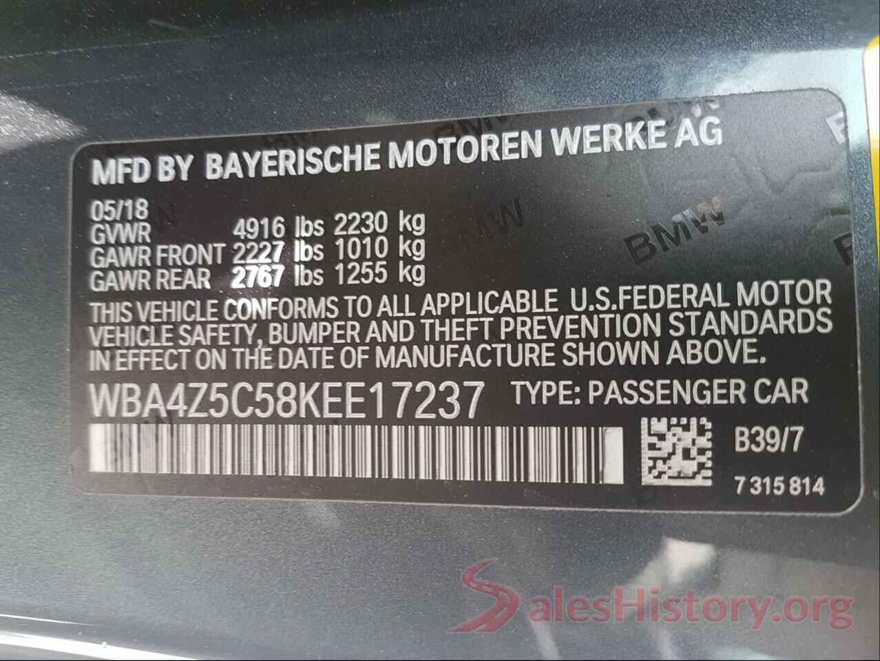 WBA4Z5C58KEE17237 2019 BMW 4 SERIES