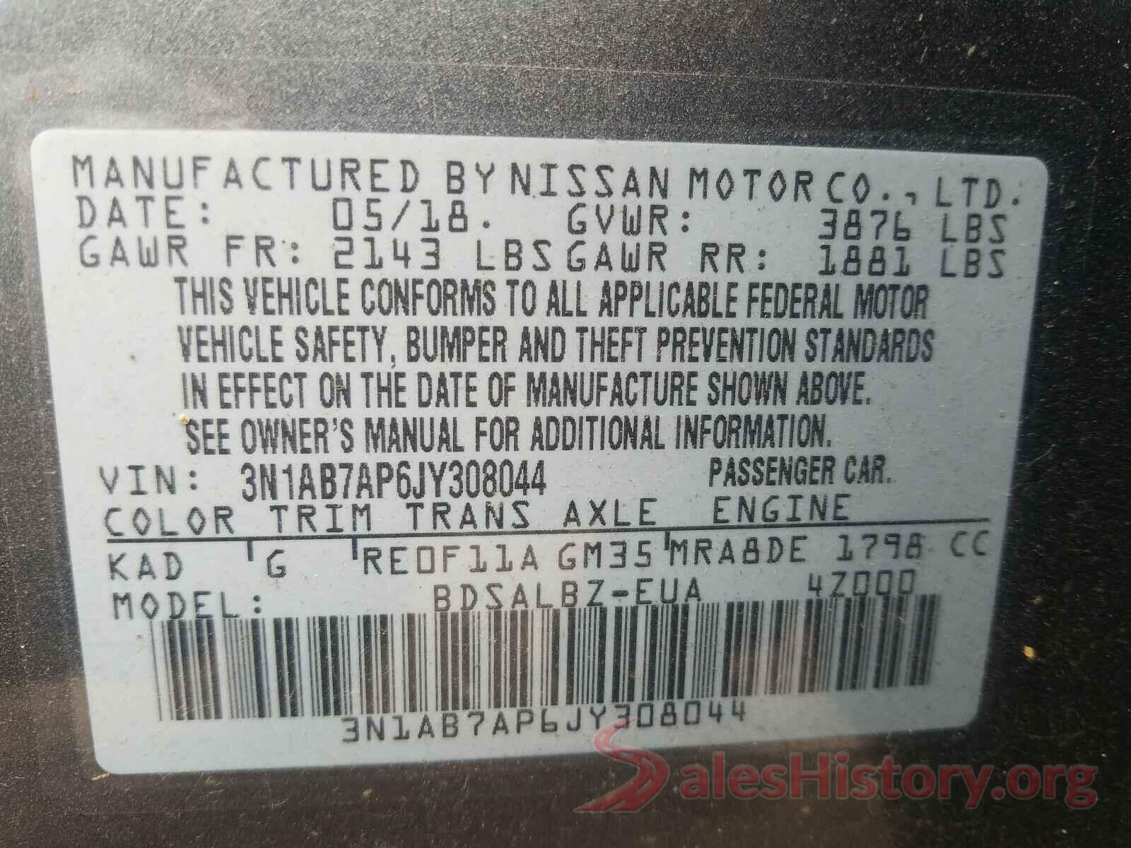 3N1AB7AP6JY308044 2018 NISSAN SENTRA