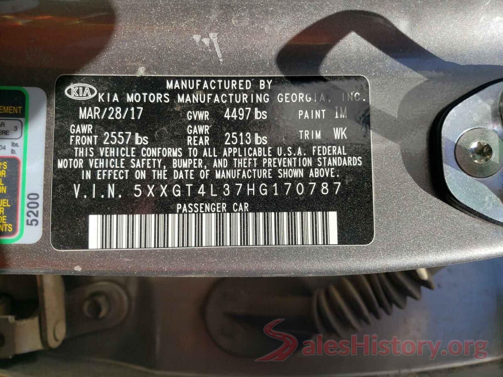 5XXGT4L37HG170787 2017 KIA OPTIMA