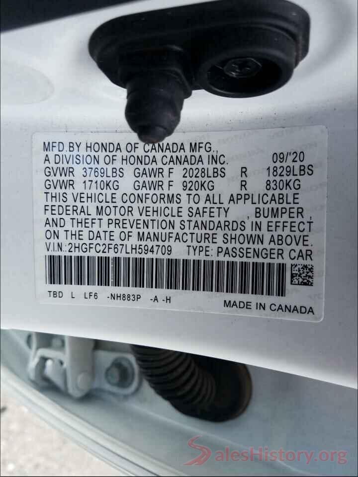 2HGFC2F67LH594709 2020 HONDA CIVIC