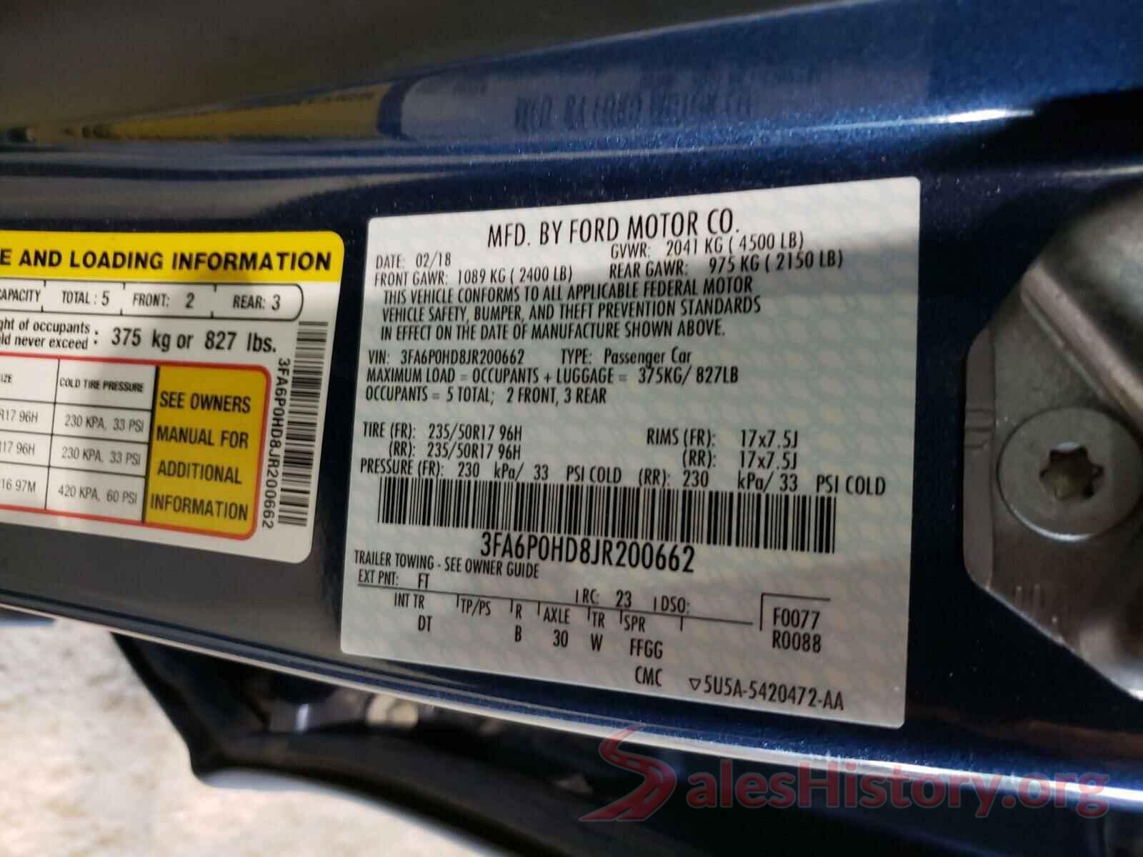 3FA6P0HD8JR200662 2018 FORD FUSION