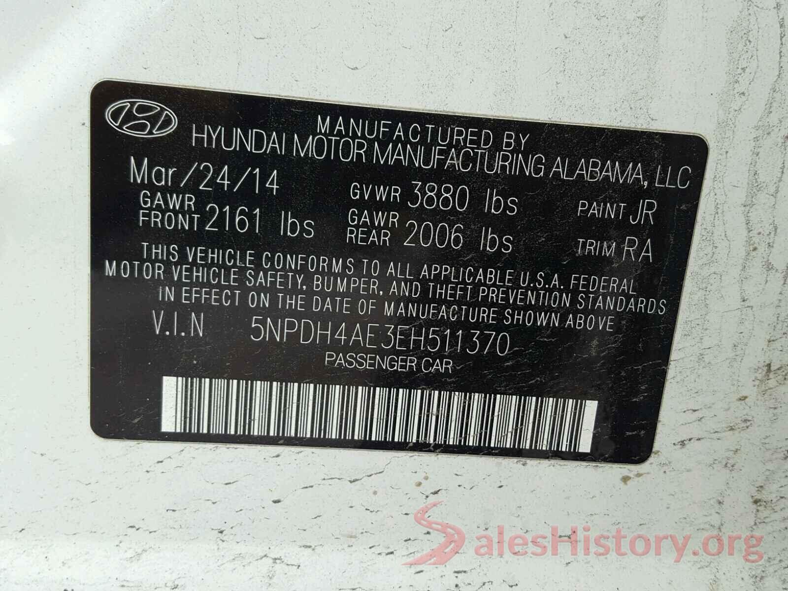 5NPDH4AE3EH511370 2014 HYUNDAI ELANTRA