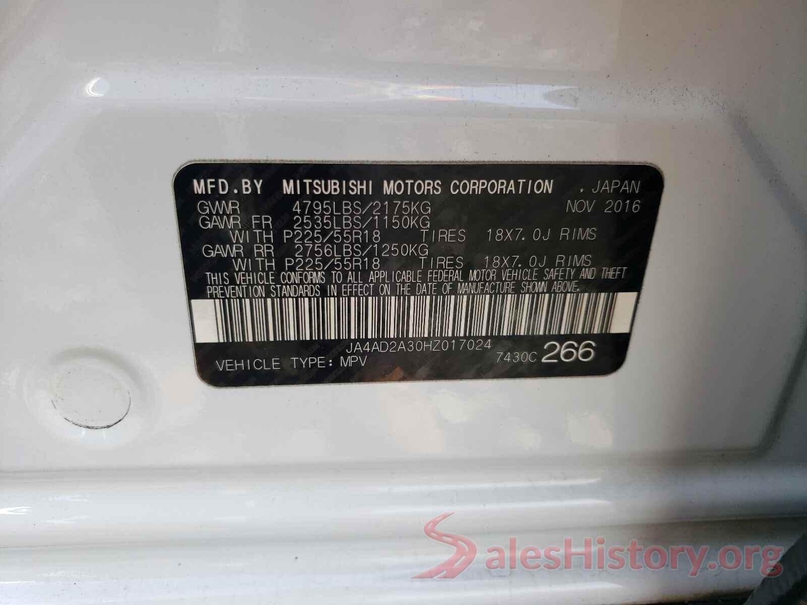 JA4AD2A30HZ017024 2017 MITSUBISHI OUTLANDER