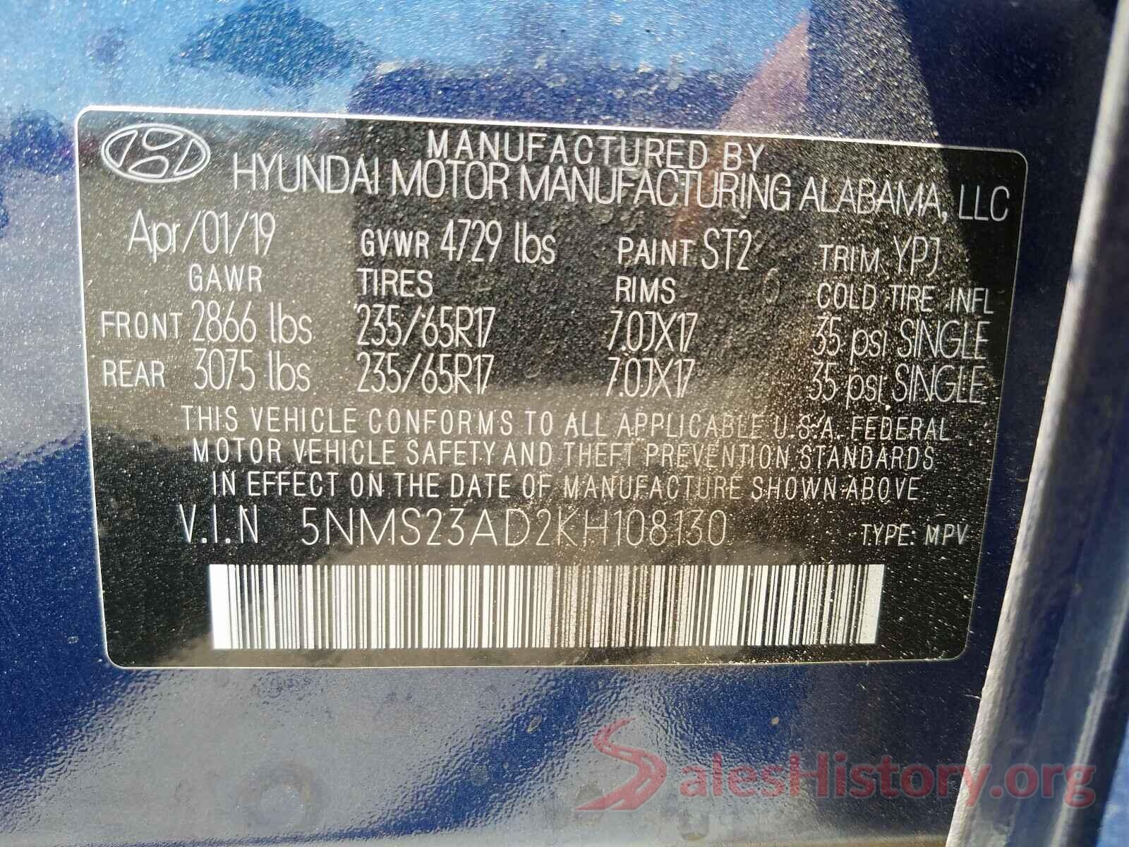 5NMS23AD2KH108130 2019 HYUNDAI SANTA FE