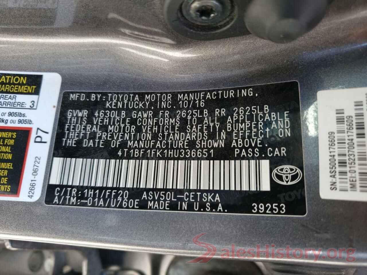 4T1BF1FK1HU336651 2017 TOYOTA CAMRY