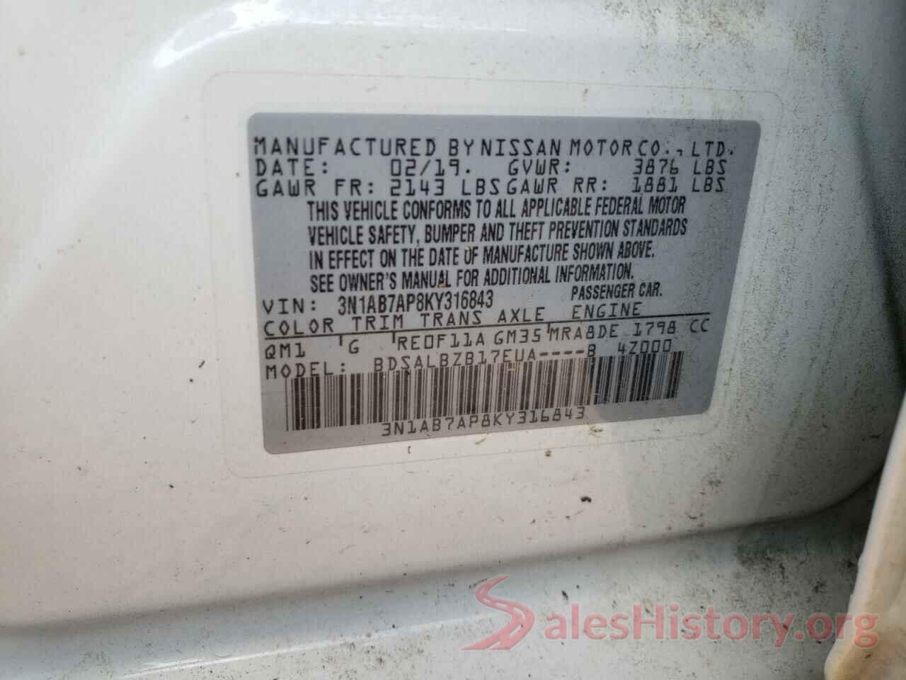 3N1AB7AP8KY316843 2019 NISSAN SENTRA