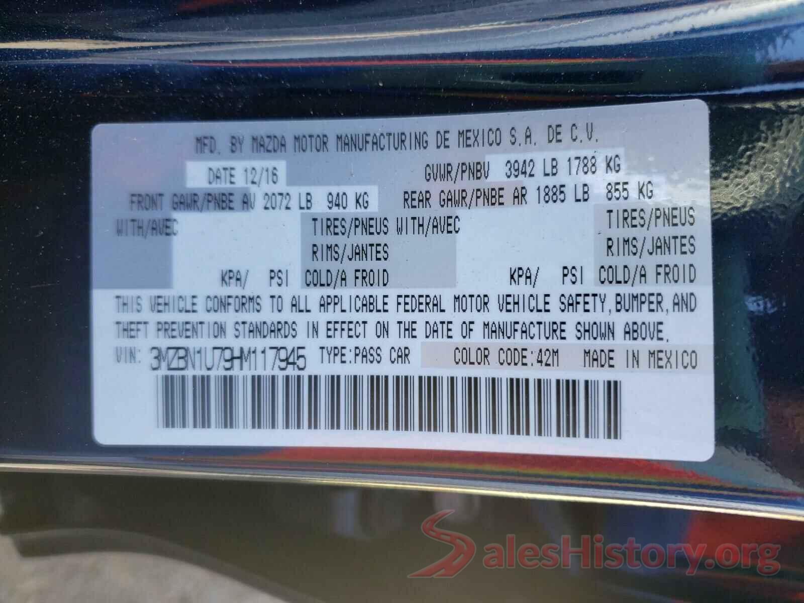 3MZBN1U79HM117945 2017 MAZDA 3