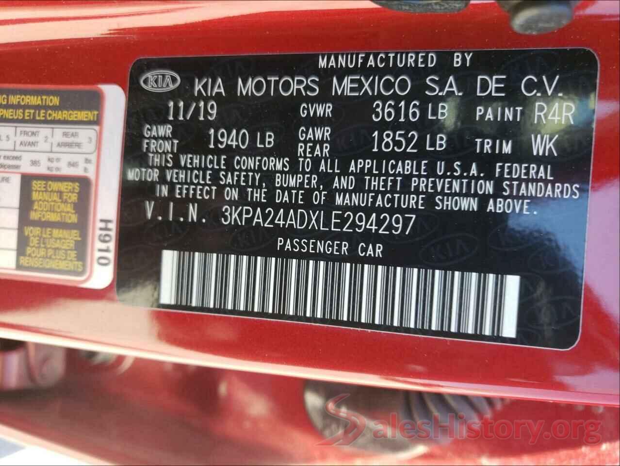 3KPA24ADXLE294297 2020 KIA RIO