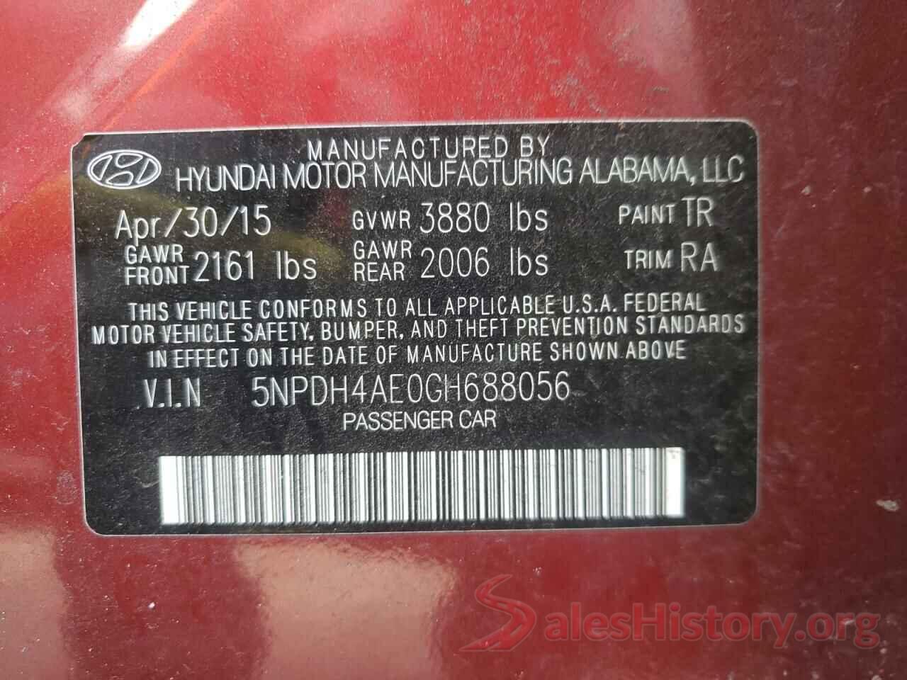 5NPDH4AE0GH688056 2016 HYUNDAI ELANTRA