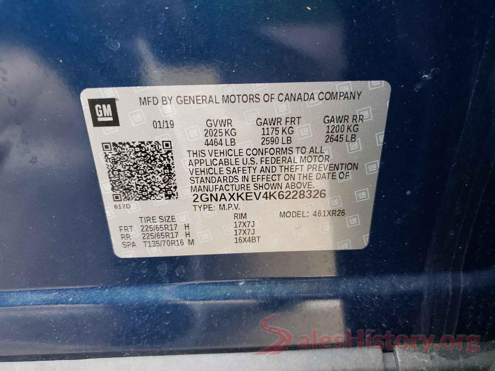 2GNAXKEV4K6228326 2019 CHEVROLET EQUINOX