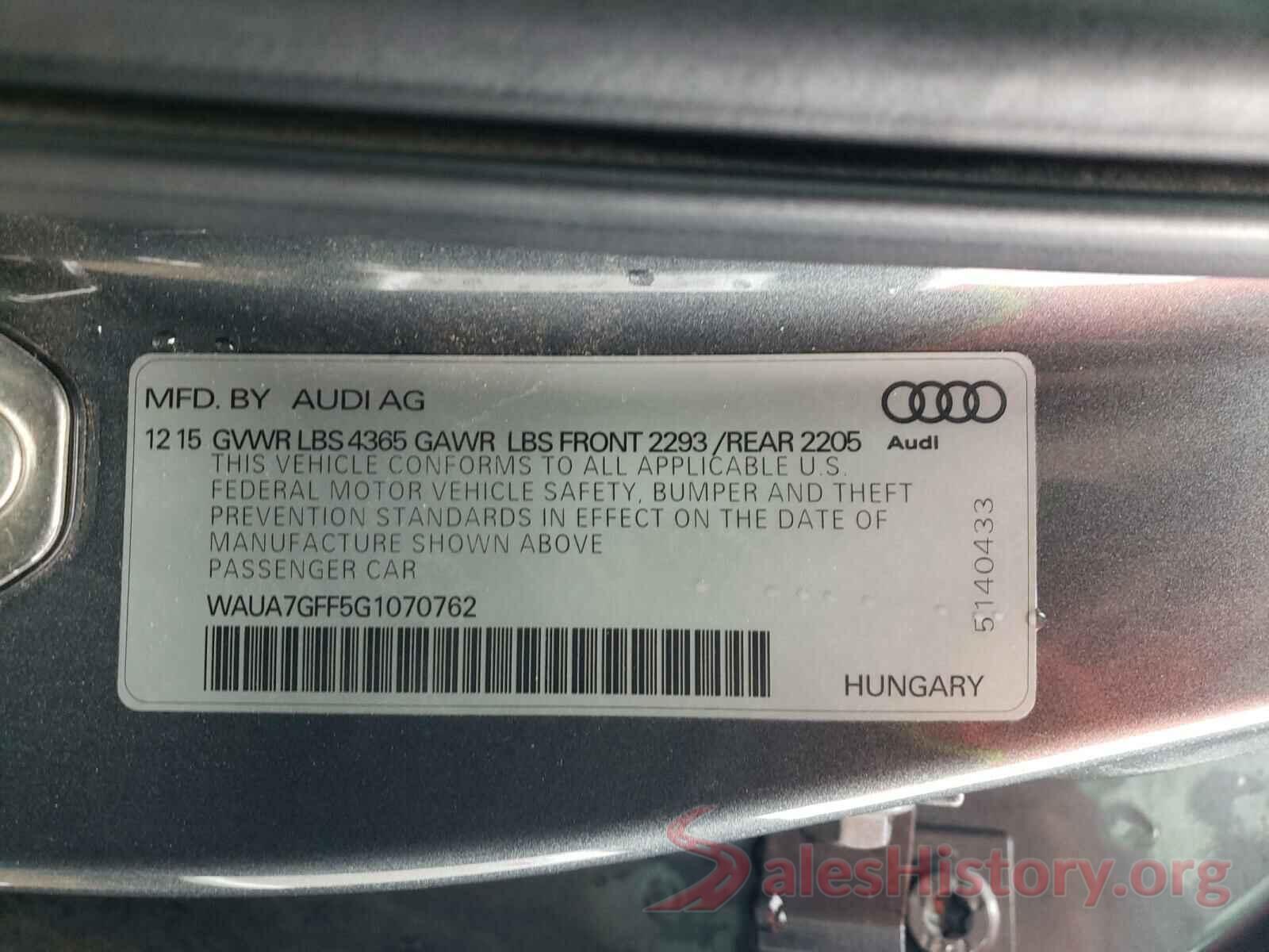 WAUA7GFF5G1070762 2016 AUDI A3