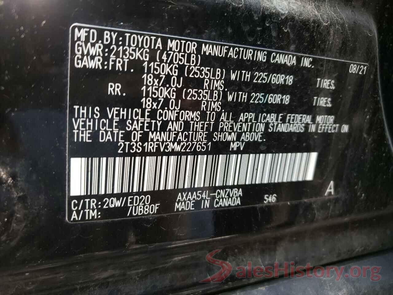 2T3S1RFV3MW227651 2021 TOYOTA RAV4