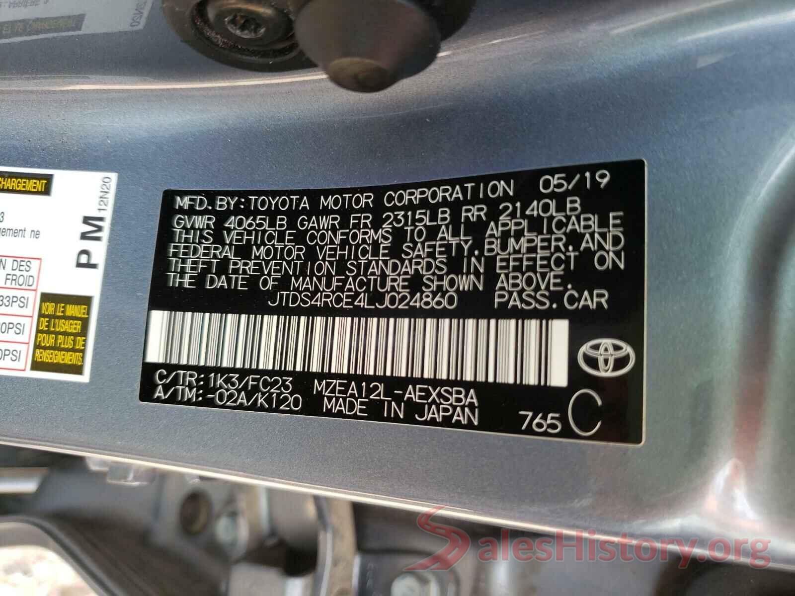 JTDS4RCE4LJ024860 2020 TOYOTA COROLLA