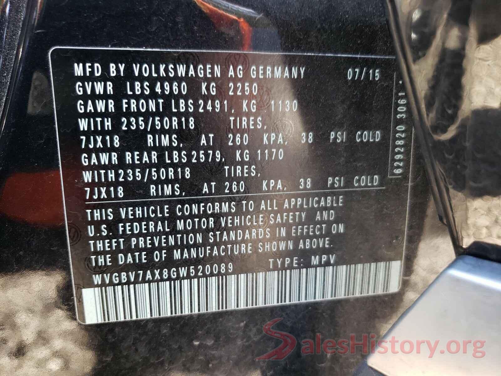 WVGBV7AX8GW520089 2016 VOLKSWAGEN TIGUAN