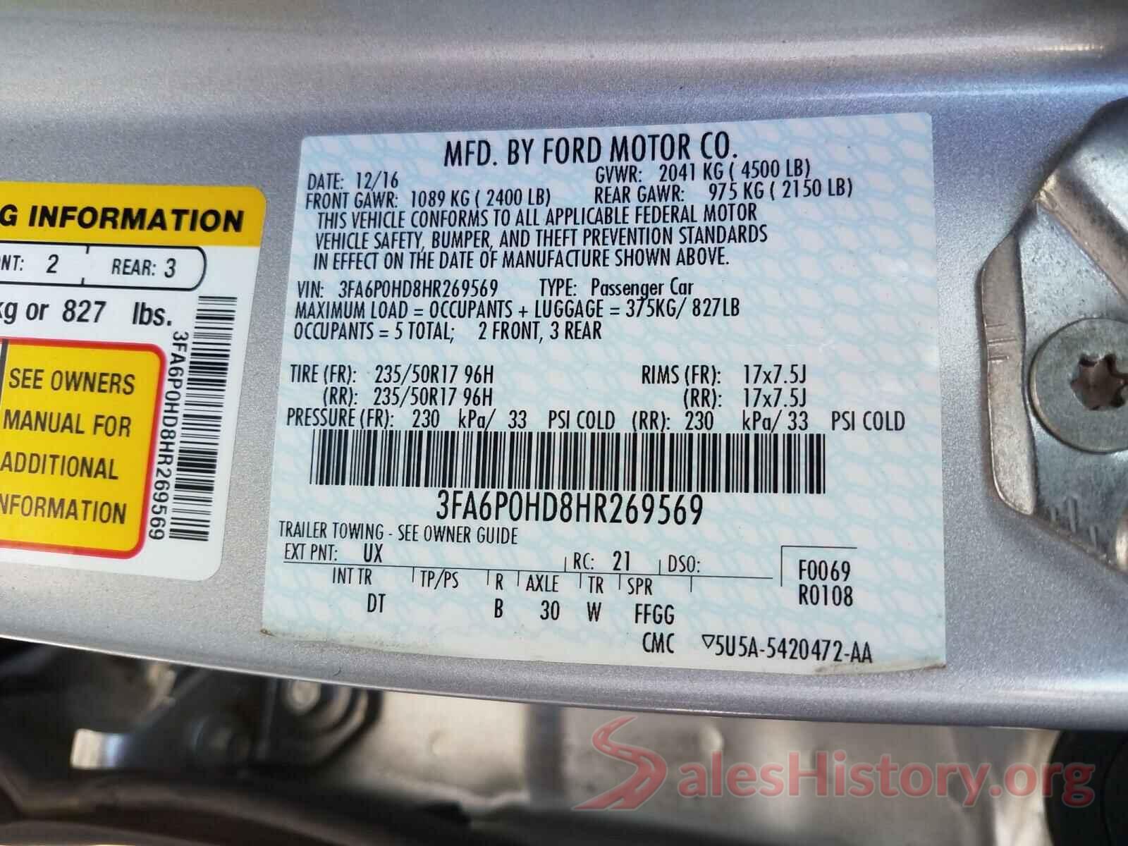 3FA6P0HD8HR269569 2017 FORD FUSION