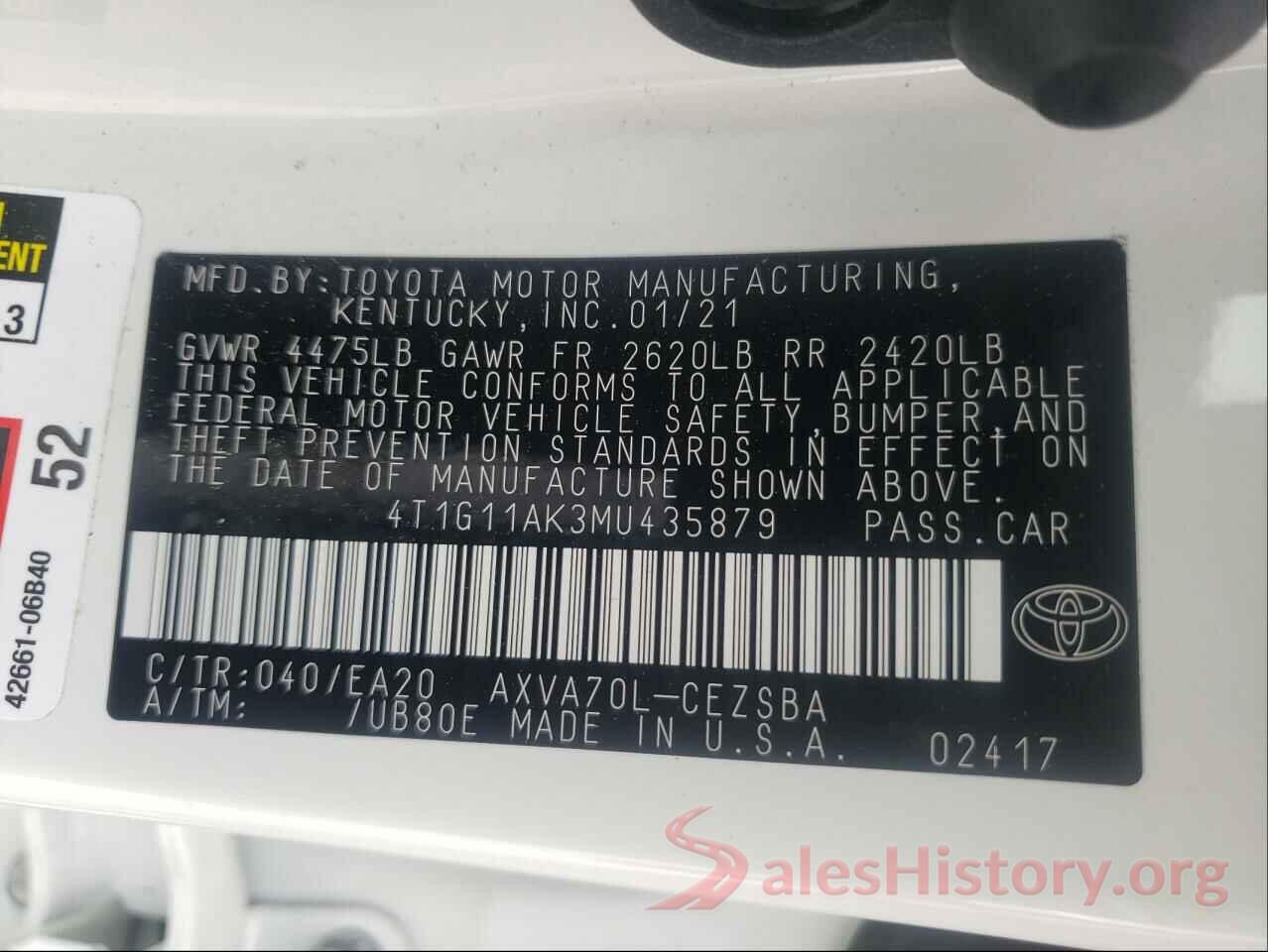 4T1G11AK3MU435879 2021 TOYOTA CAMRY