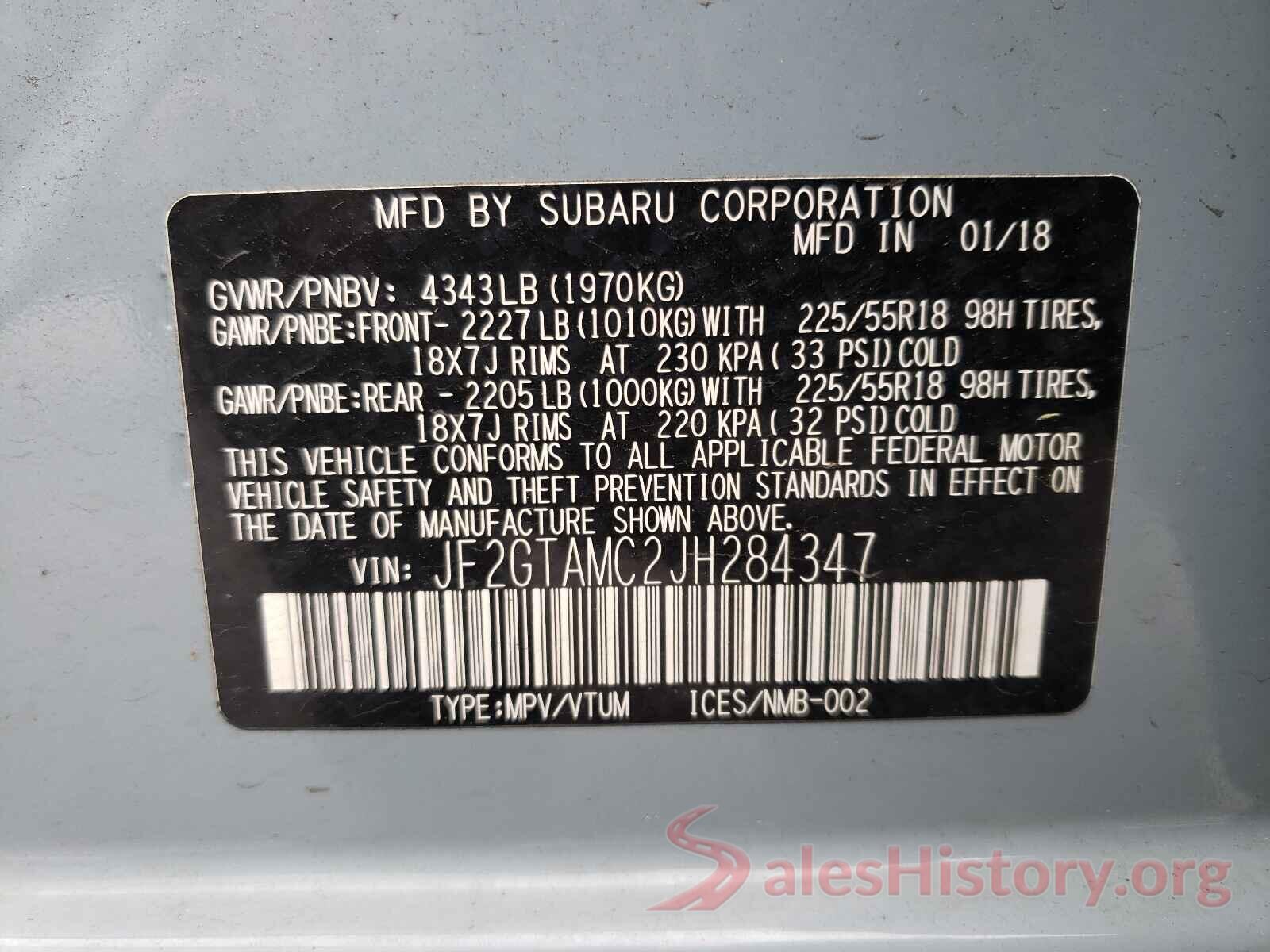 JF2GTAMC2JH284347 2018 SUBARU CROSSTREK