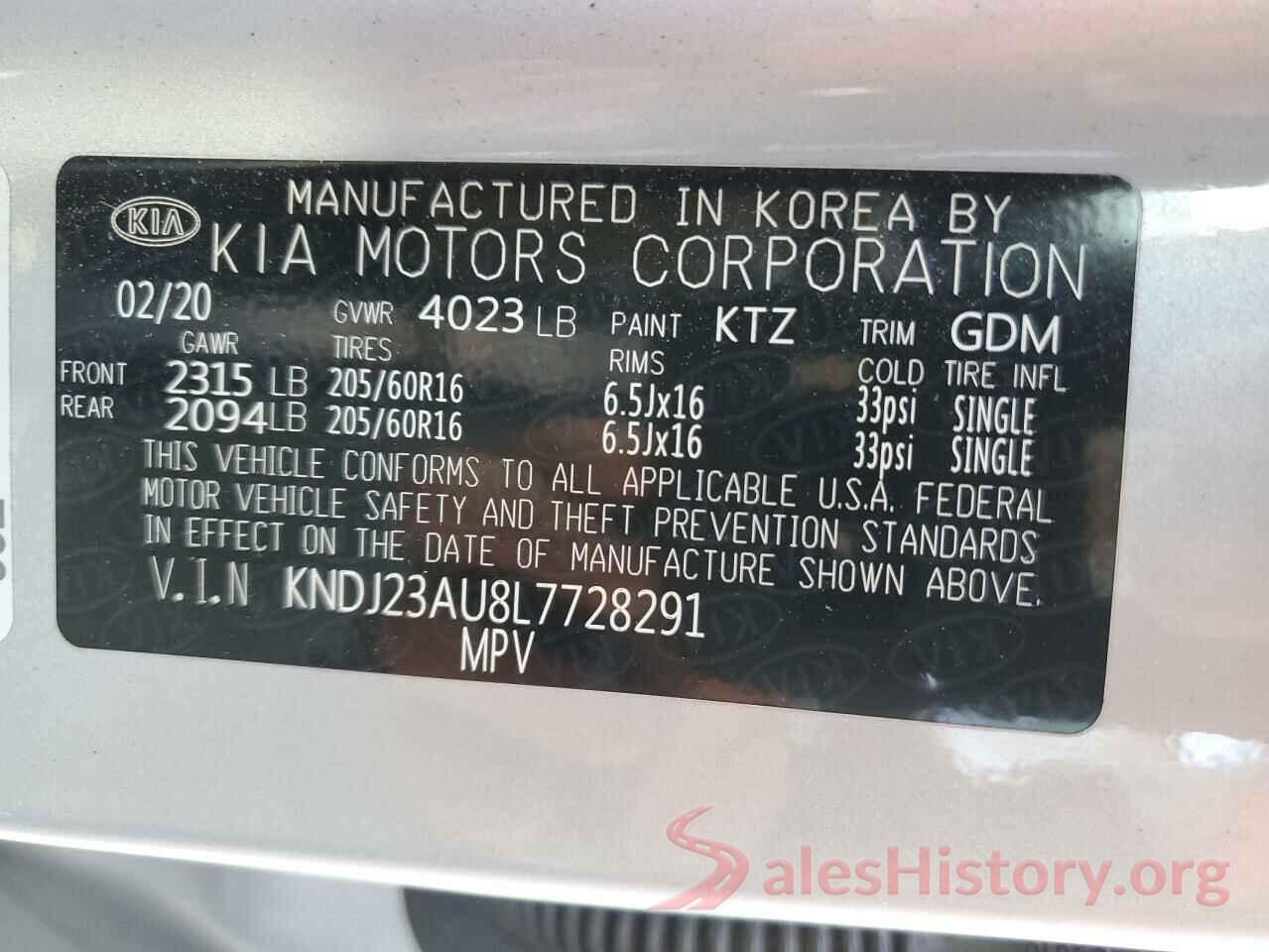 KNDJ23AU8L7728291 2020 KIA SOUL