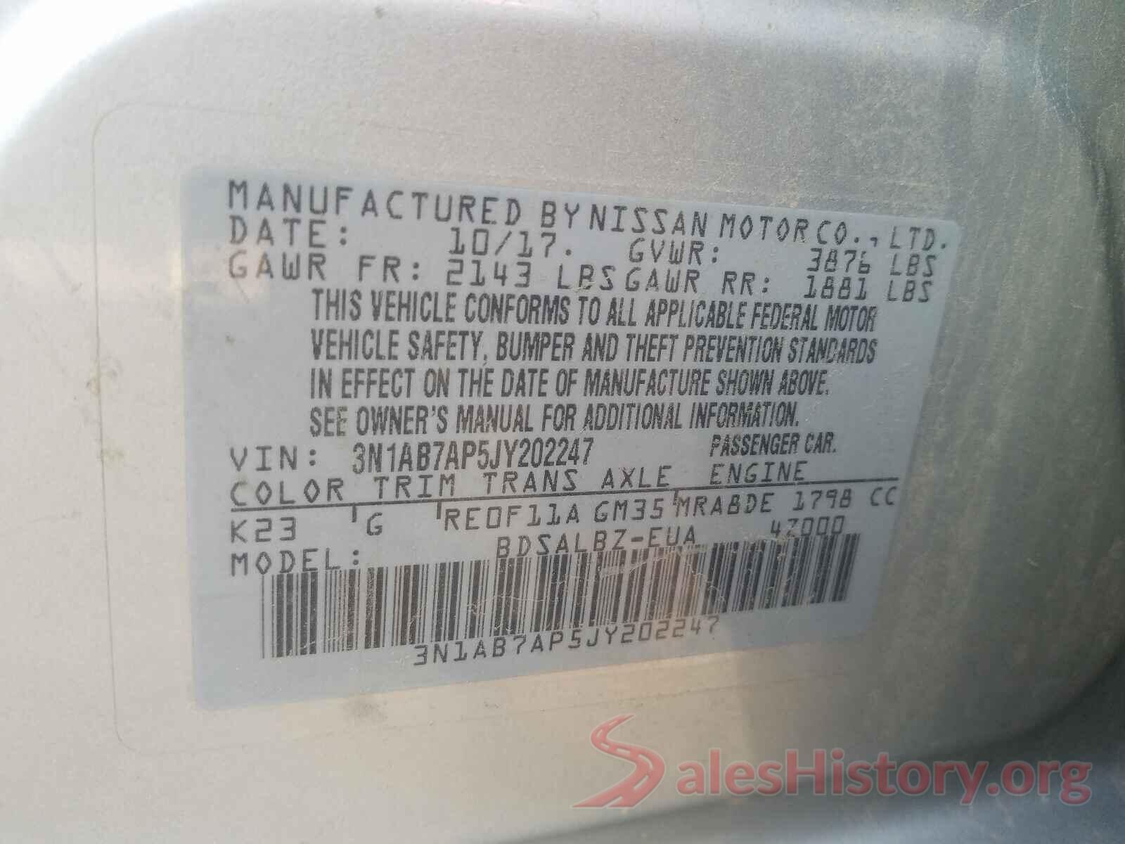 3N1AB7AP5JY202247 2018 NISSAN SENTRA