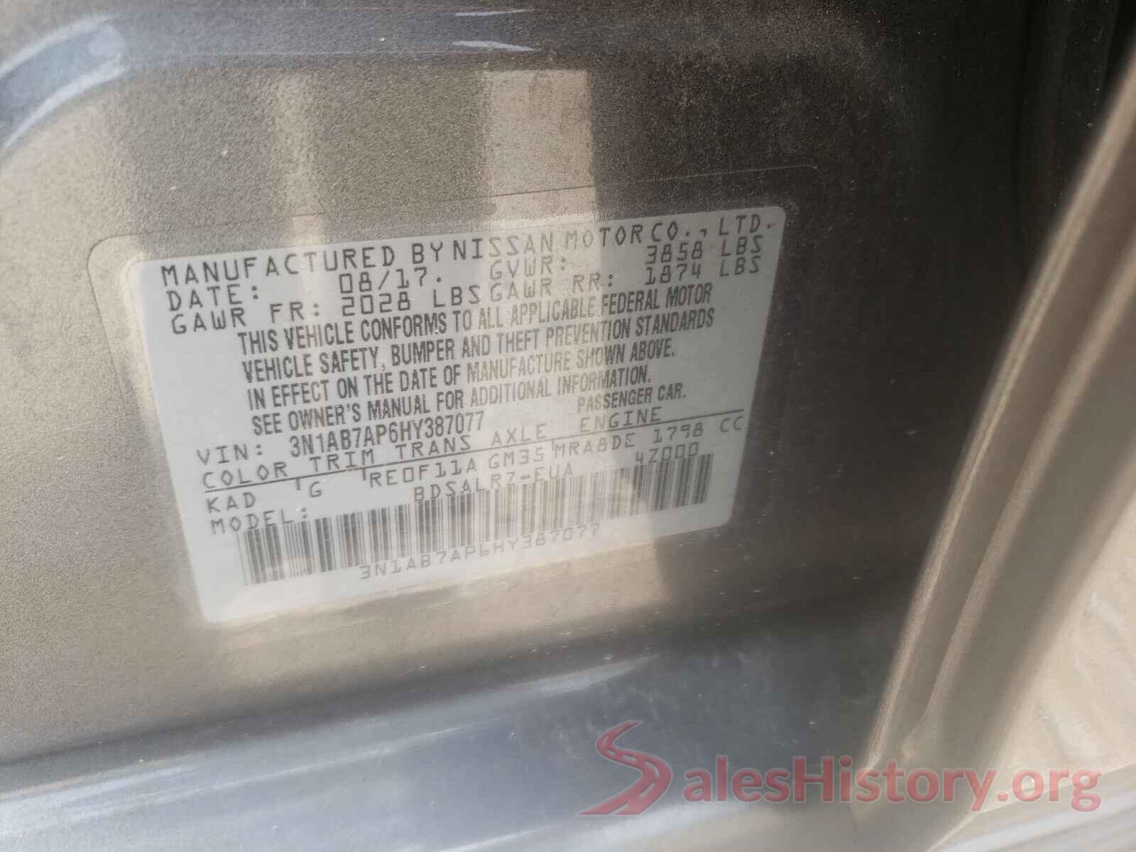 3N1AB7AP6HY387077 2017 NISSAN SENTRA