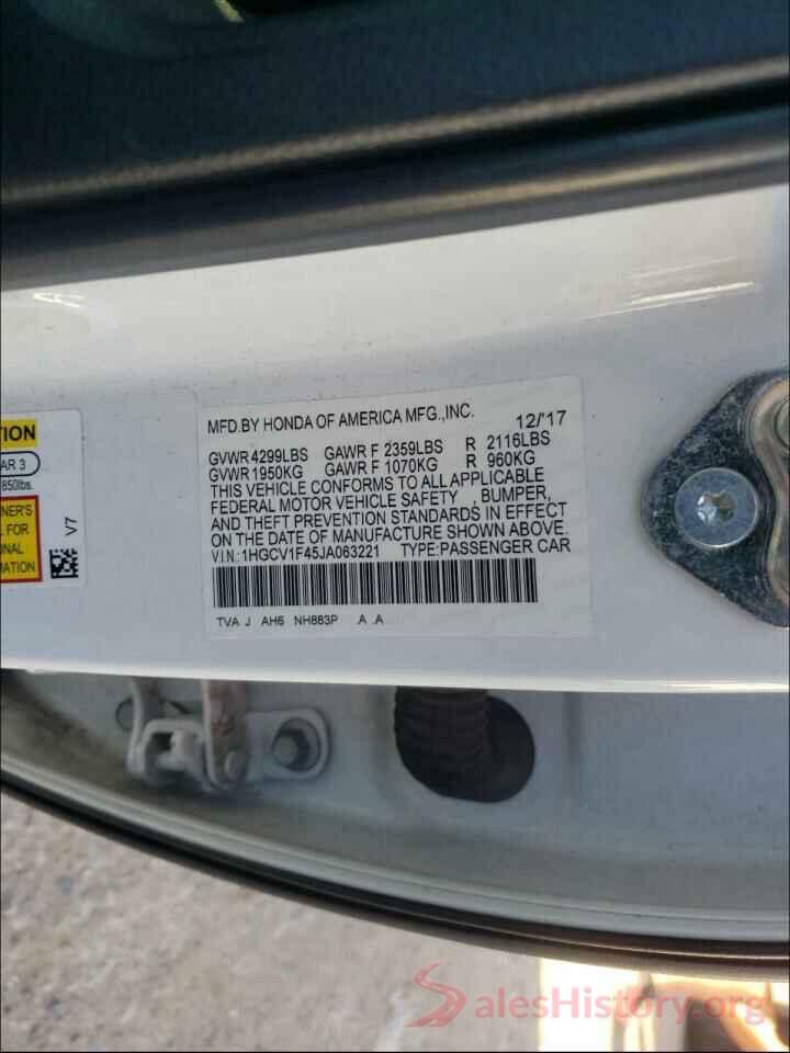 1HGCV1F45JA063221 2018 HONDA ACCORD