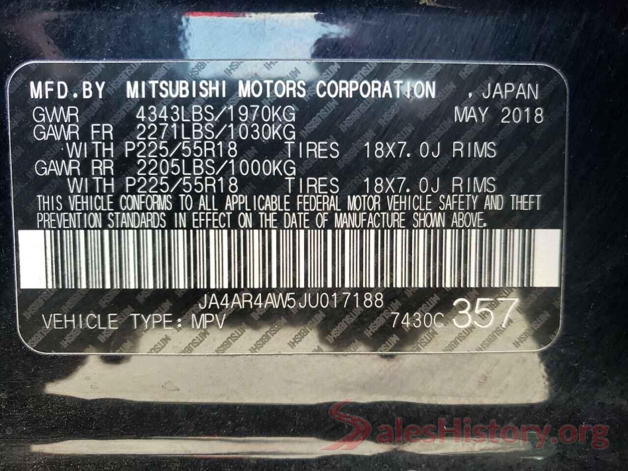 JA4AR4AW5JU017188 2018 MITSUBISHI OUTLANDER