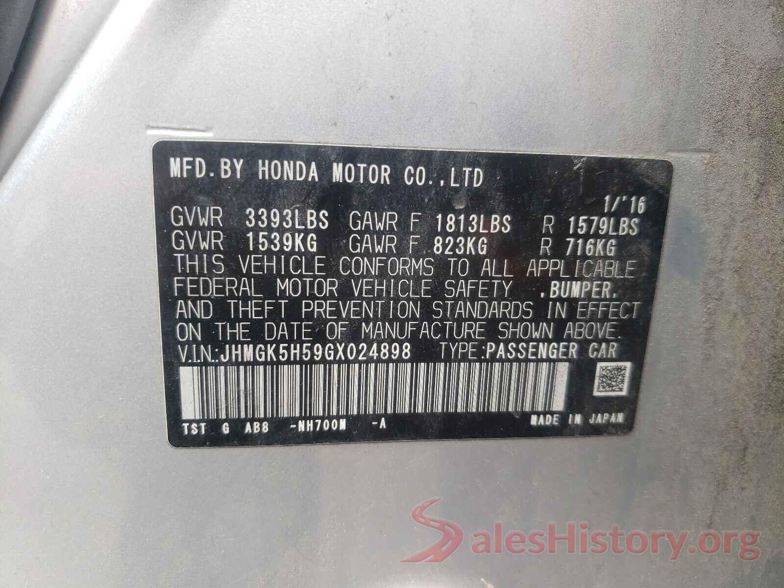 JHMGK5H59GX024898 2016 HONDA FIT