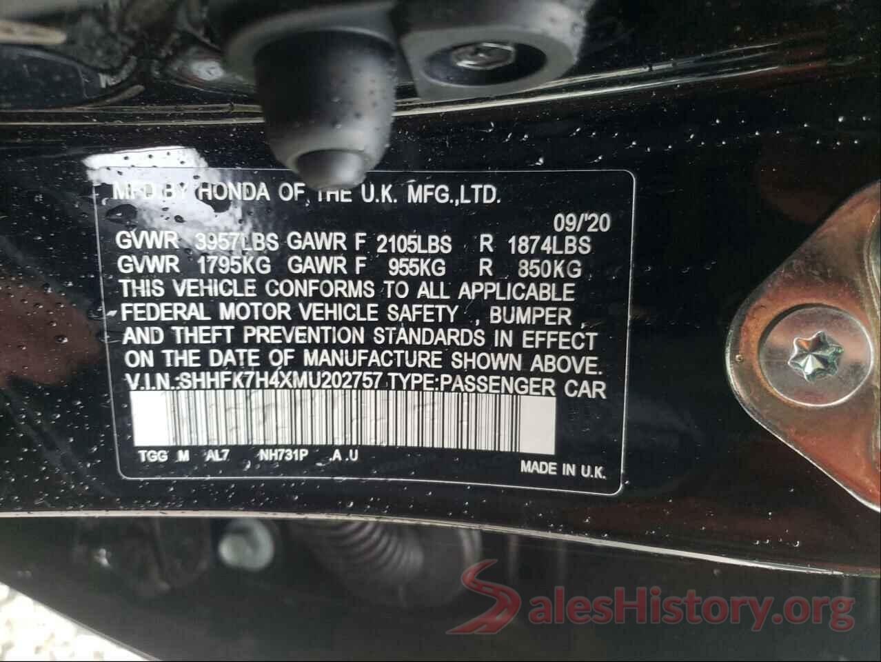 SHHFK7H4XMU202757 2021 HONDA CIVIC